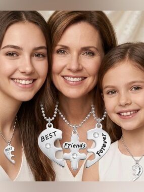 Cz silver mother daughter jewelry heart bff neckla